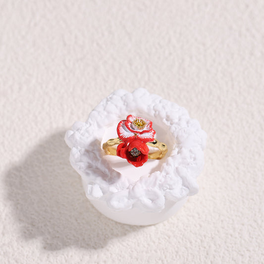corn poppyand Snowdrop Ring