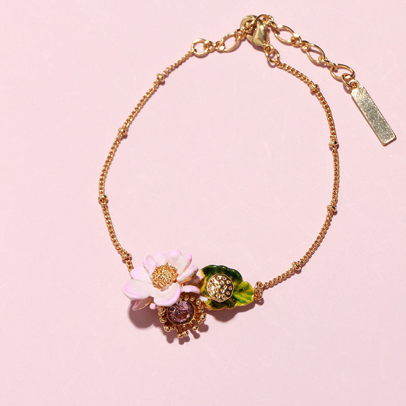 Hand-painted Enamel Lotus Flower Bracelet