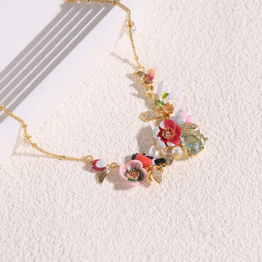 Winter Theme - Birds & Flowers with Pearl Necklace