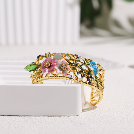 Hand Painted Enamel Pink Flower Bracelet