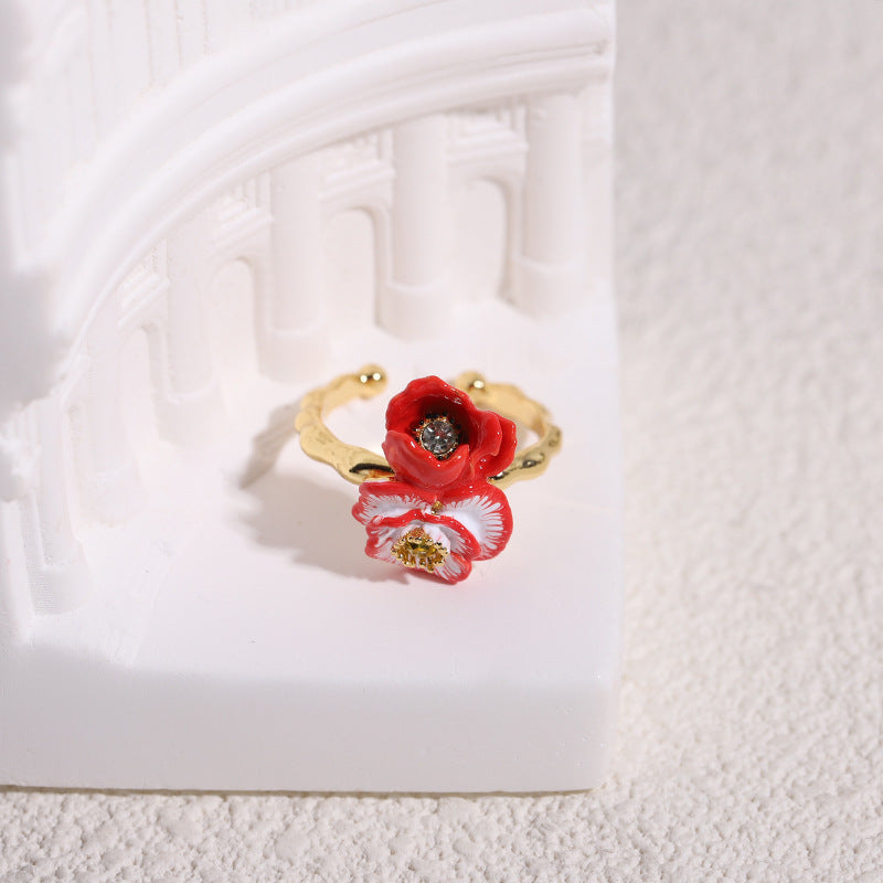corn poppyand Snowdrop Ring