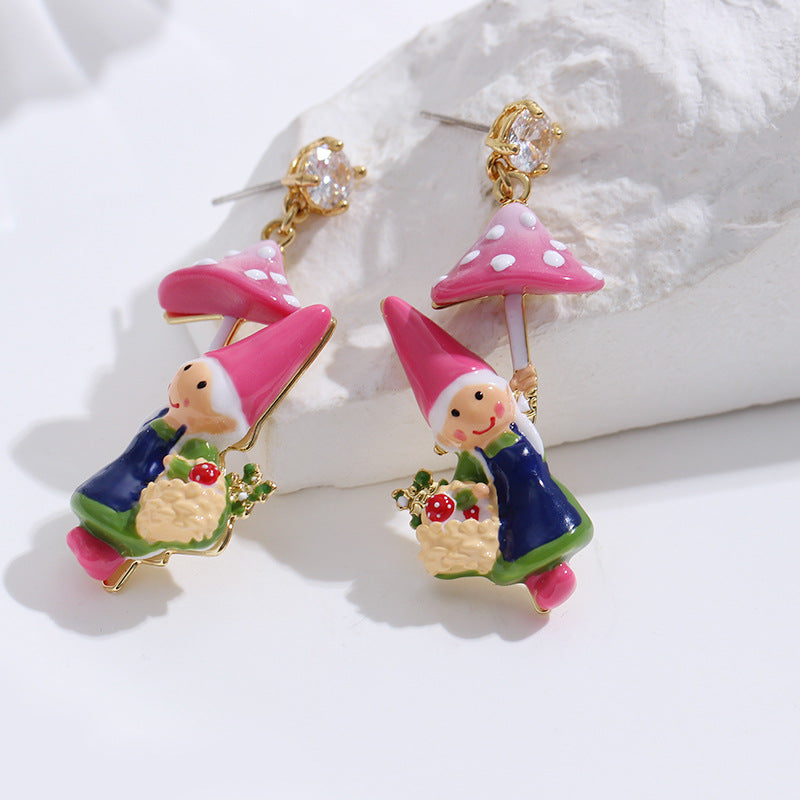 Gnome Jewelry - Mushroom Picking Earring