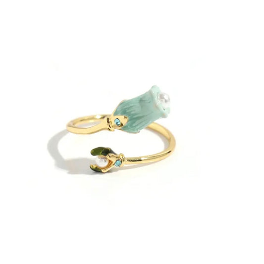Hand Enameled Tulip Ring