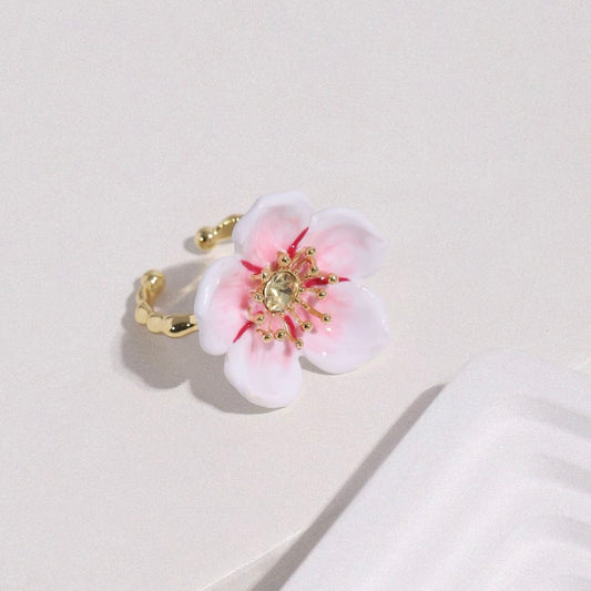 Hand-painted enameled cherry blossom ring