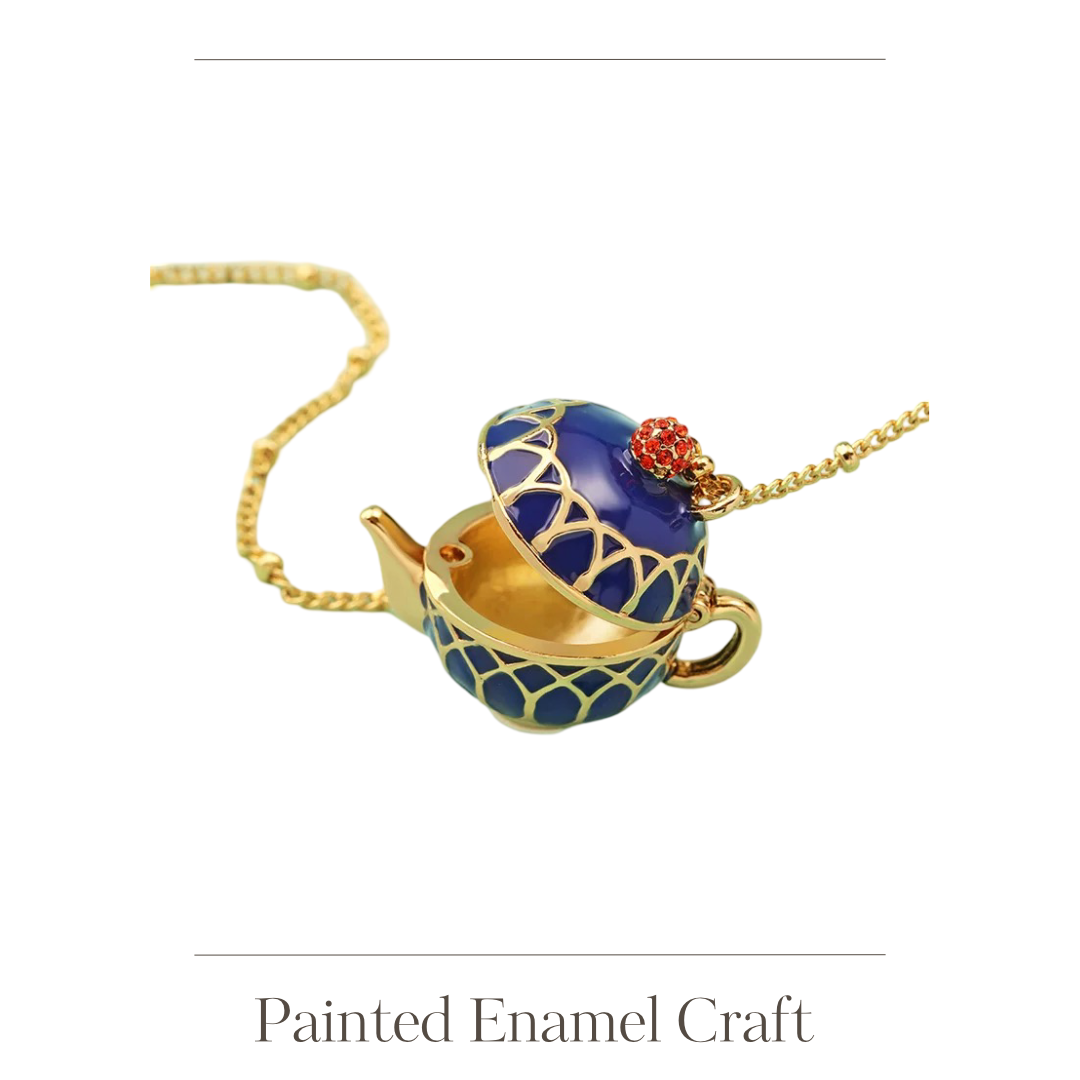 Blue enamel coffee pot necklace
