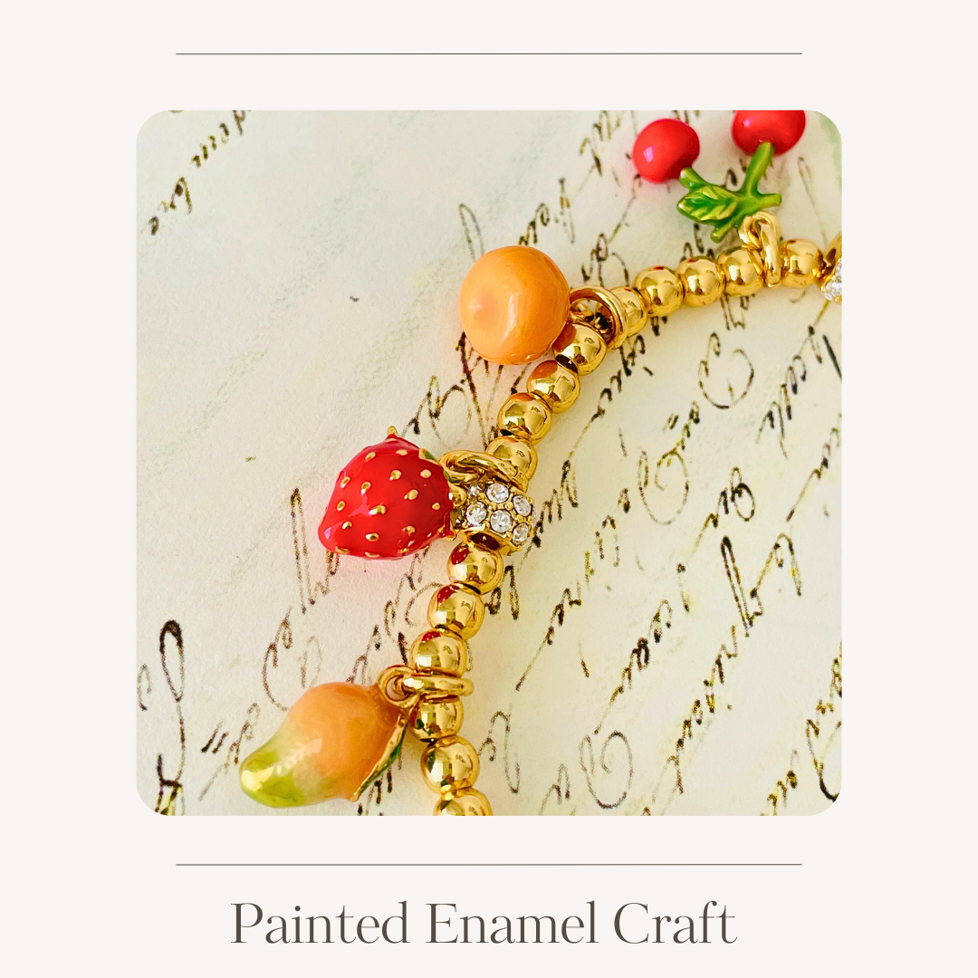 Multi-coloured enamel fruit bracelet