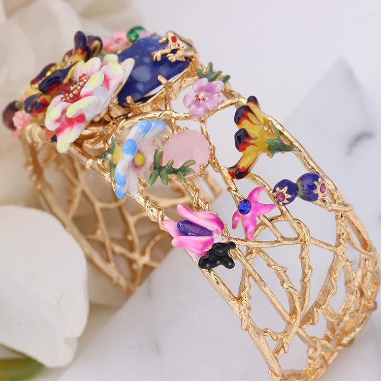 Hand-painted enamel bracelet - Garden and Critters Collection