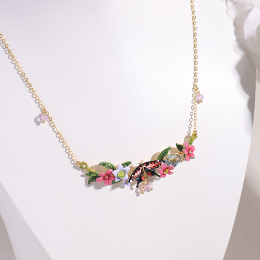 Pink Jasmine Butterfly Necklace