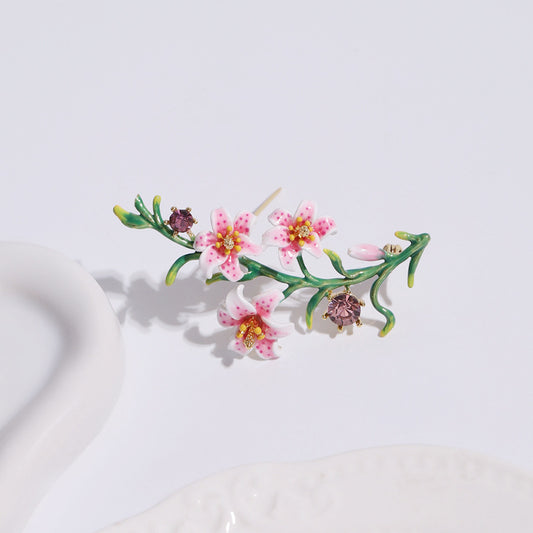 Hand-Painted Enameled Lily Brooch