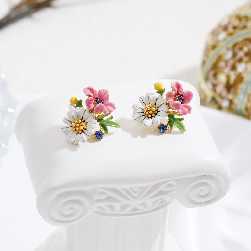 Enamel Glaze Bicolor Flower Earrings