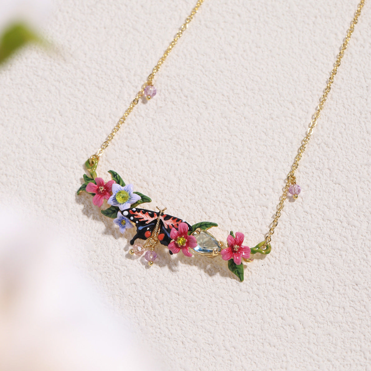 Pink Jasmine Butterfly Necklace