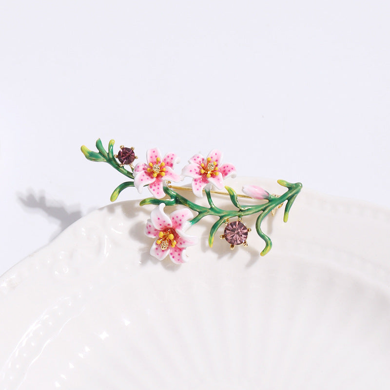 Hand-Painted Enameled Lily Brooch