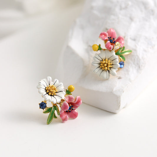 Enamel Glaze Bicolor Flower Earrings