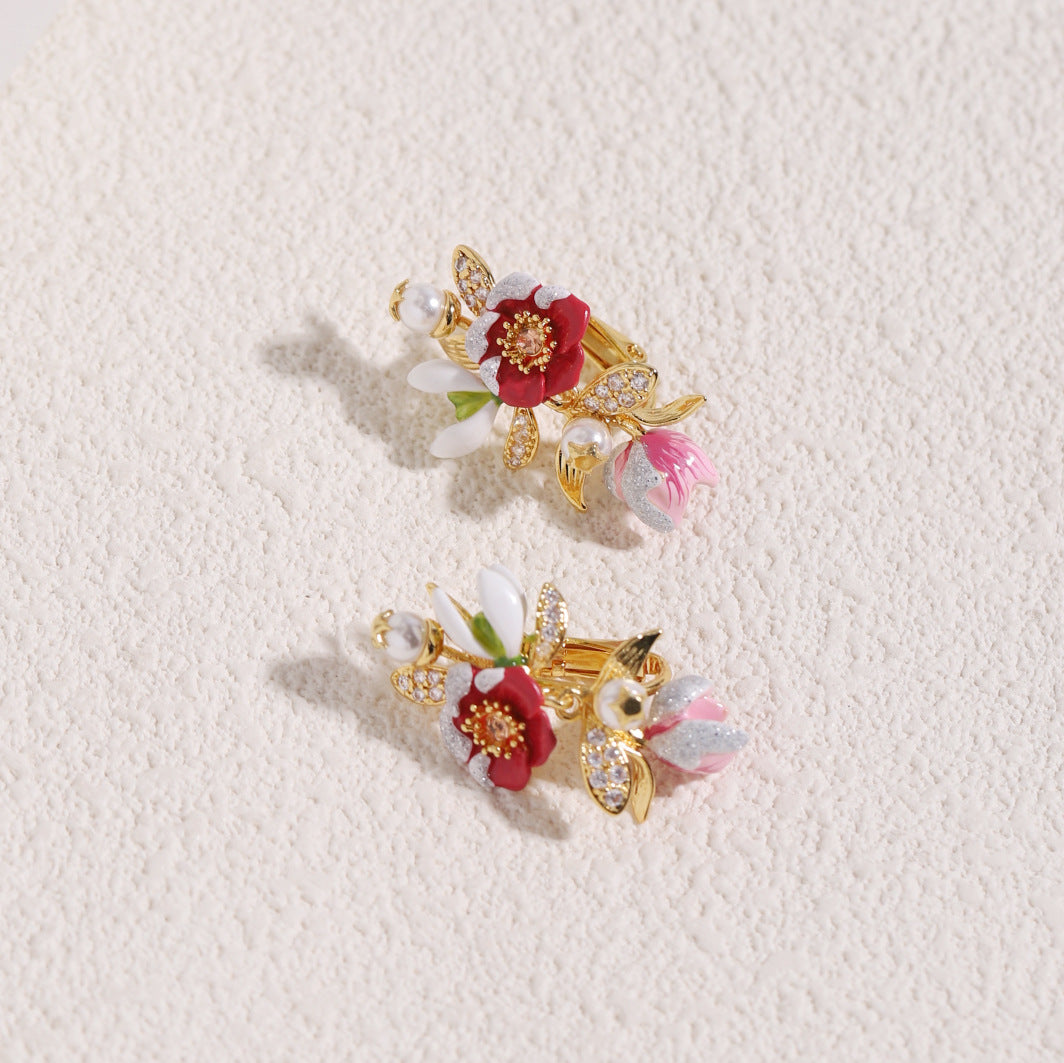Winter Collection - Snow Covered Red Flower Earring