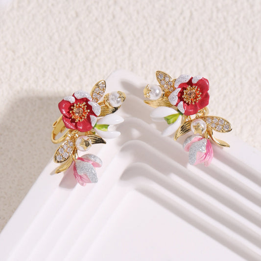 Winter Collection - Snow Covered Red Flower Earring