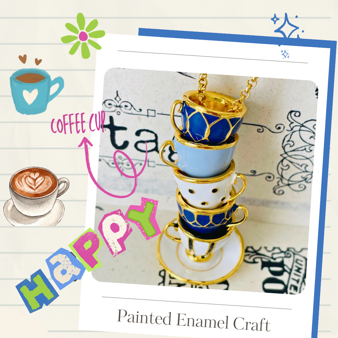 Enamel coffee cup necklace