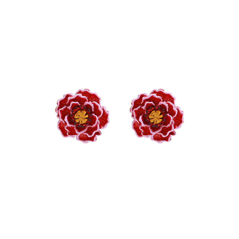 Three-dimensional flower earring