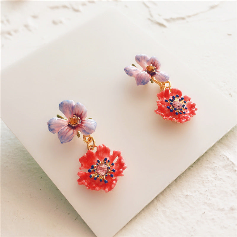 Enamel Pansy Earring