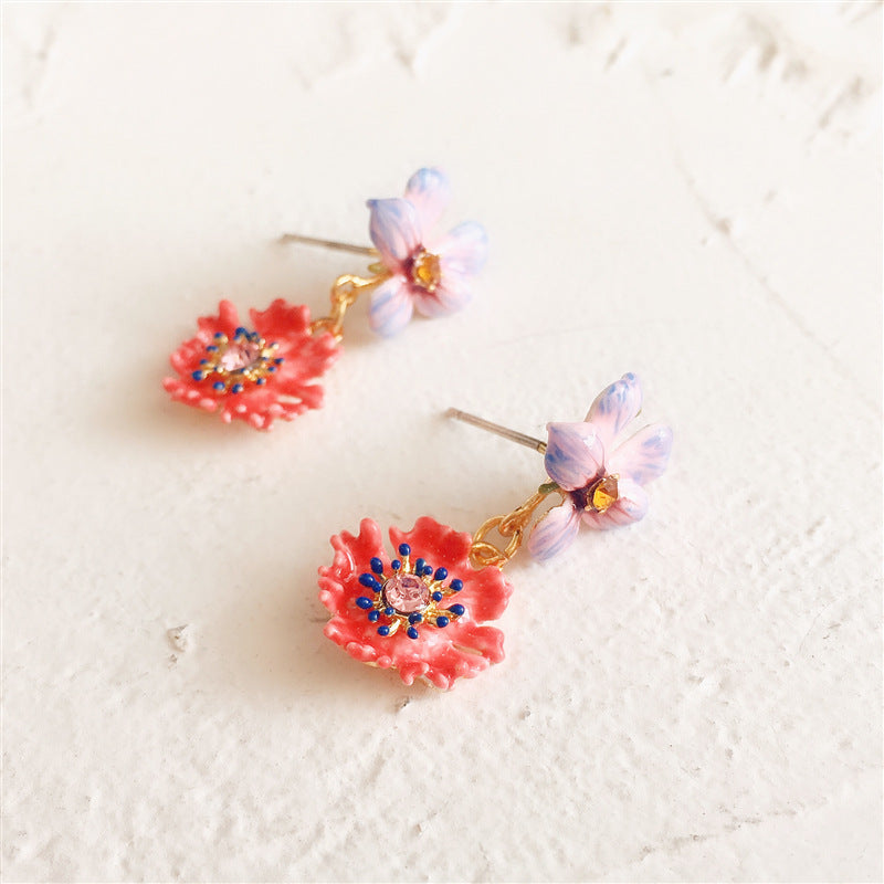 Enamel Pansy Earring