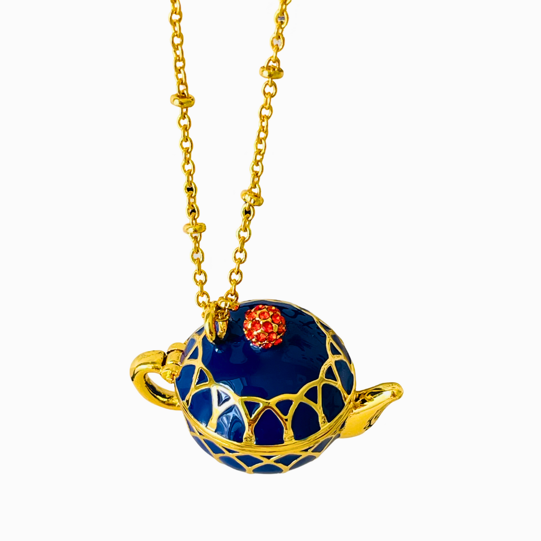 Blue enamel coffee pot necklace