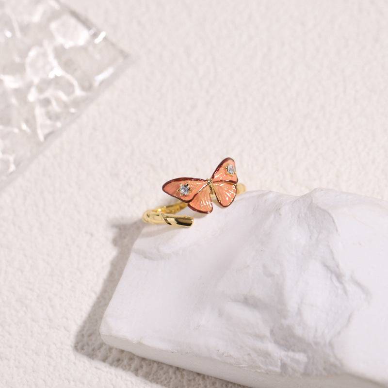 Hand Painted Enamel Butterfly Ring
