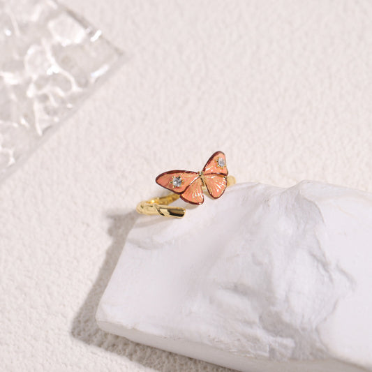 Hand Painted Enamel Butterfly Ring