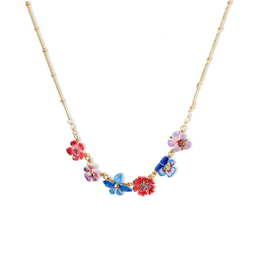 Hand Painted Enamel Multicolor Pansy Necklace