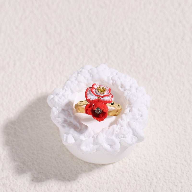 corn poppyand Snowdrop Ring