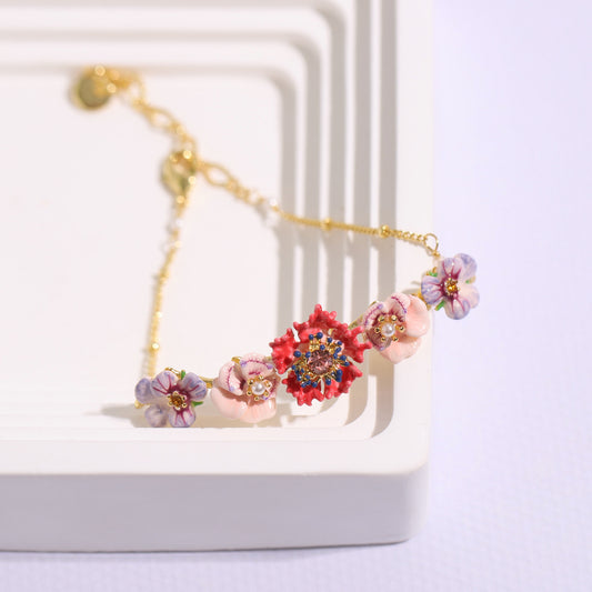 Hand Painted Enamel Pansy Flower Bracelet
