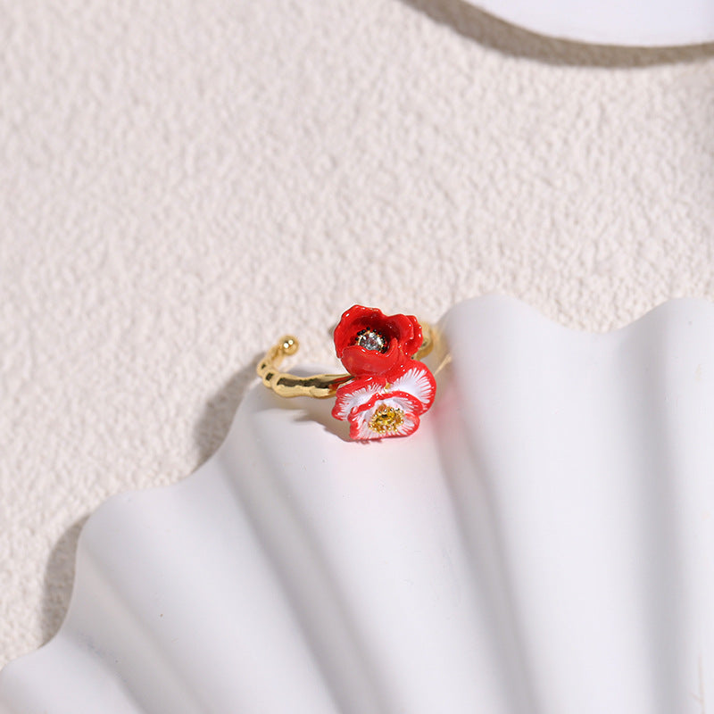 corn poppyand Snowdrop Ring
