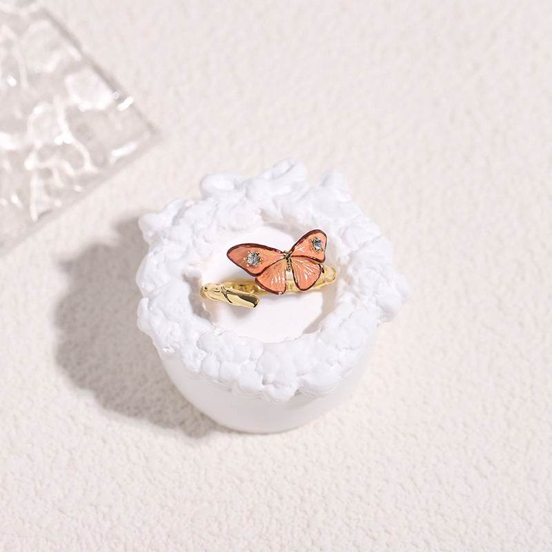 Hand Painted Enamel Butterfly Ring