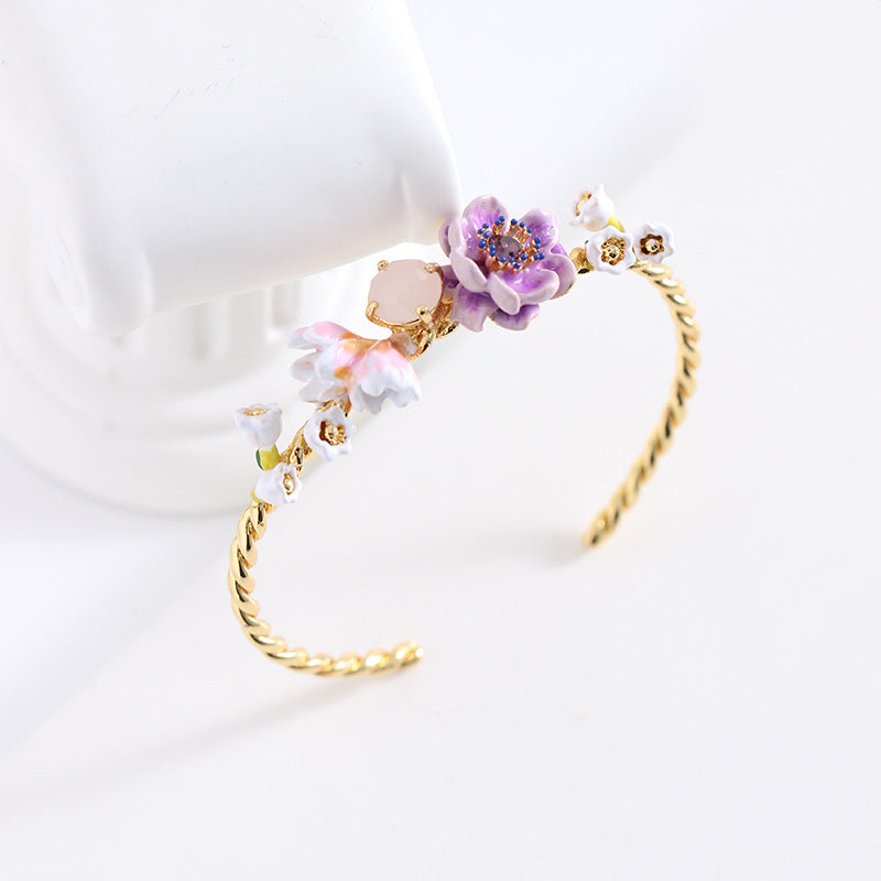 Purple Silver Lotus Bracelet