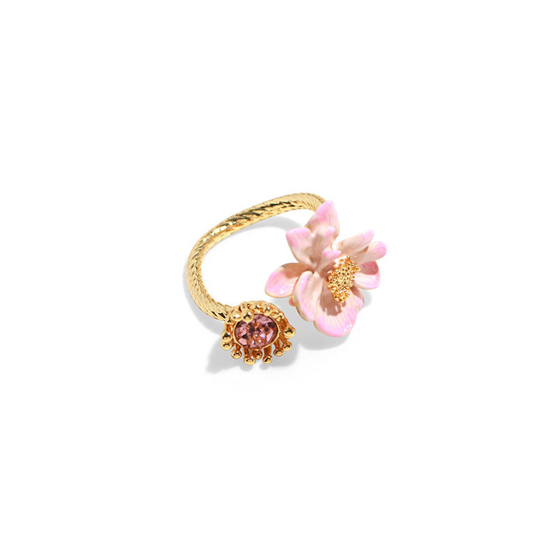 Hand Painted Enamel Lotus Flower Ring