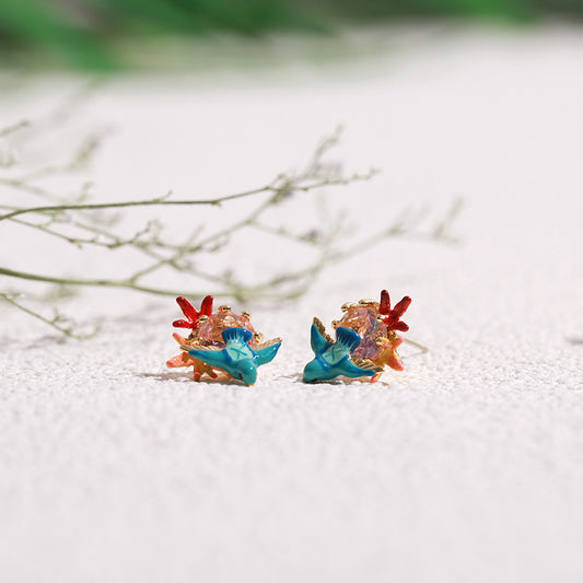 Maple Leaf and Blue Bird Earring