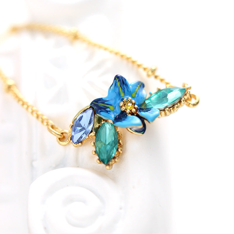 Hand Painted Enamel Blue Iris Bracelet