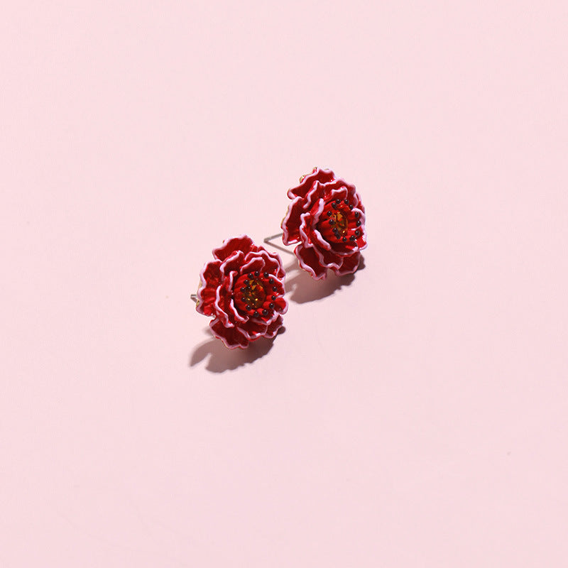 Three-dimensional flower earring