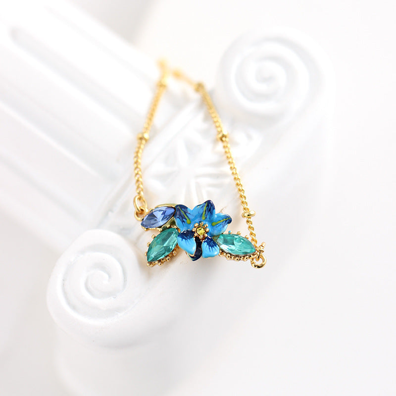 Hand Painted Enamel Blue Iris Bracelet
