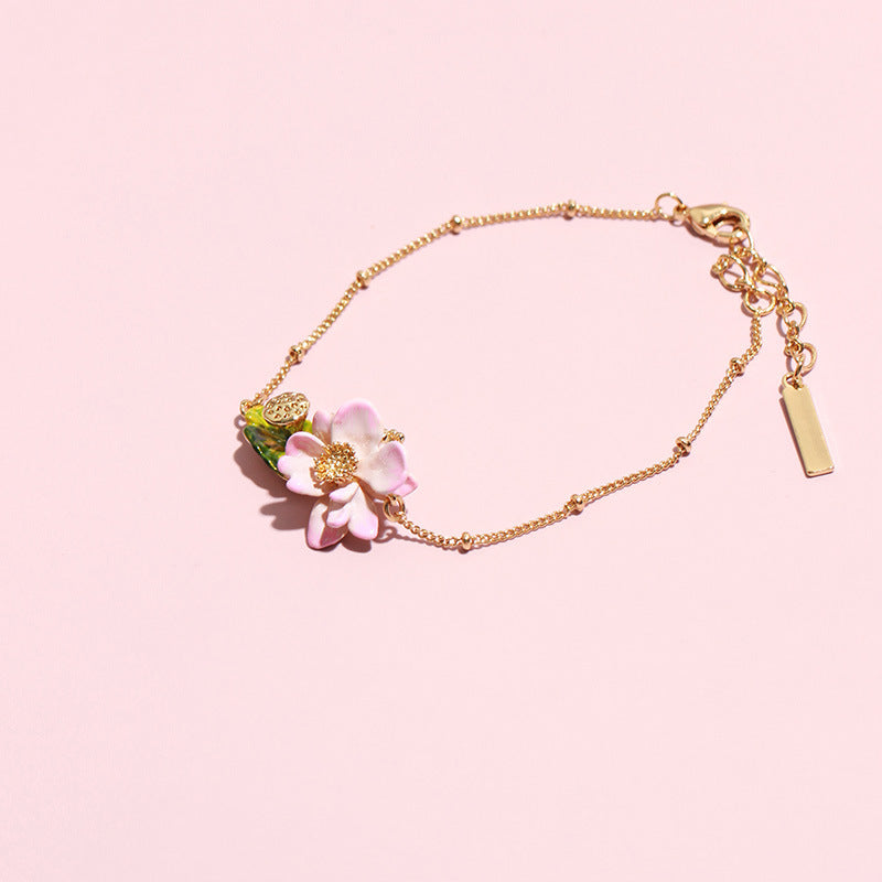 Hand-painted Enamel Lotus Flower Bracelet