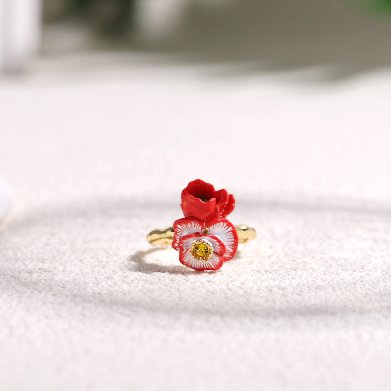 corn poppyand Snowdrop Ring