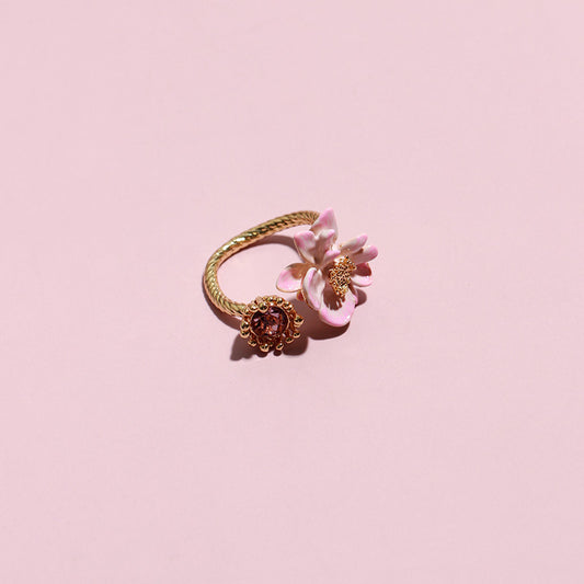 Hand Painted Enamel Lotus Flower Ring