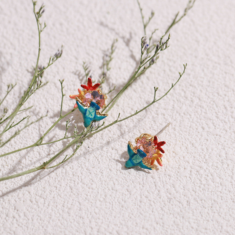 Maple Leaf and Blue Bird Earring