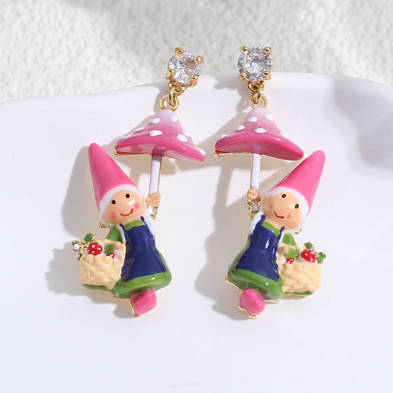 Gnome Jewelry - Mushroom Picking Earring