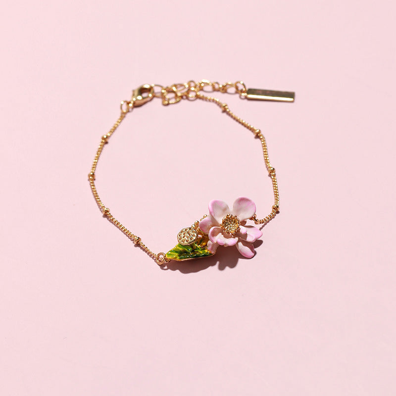 Hand-painted Enamel Lotus Flower Bracelet