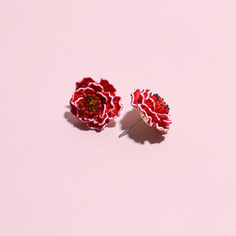 Three-dimensional flower earring