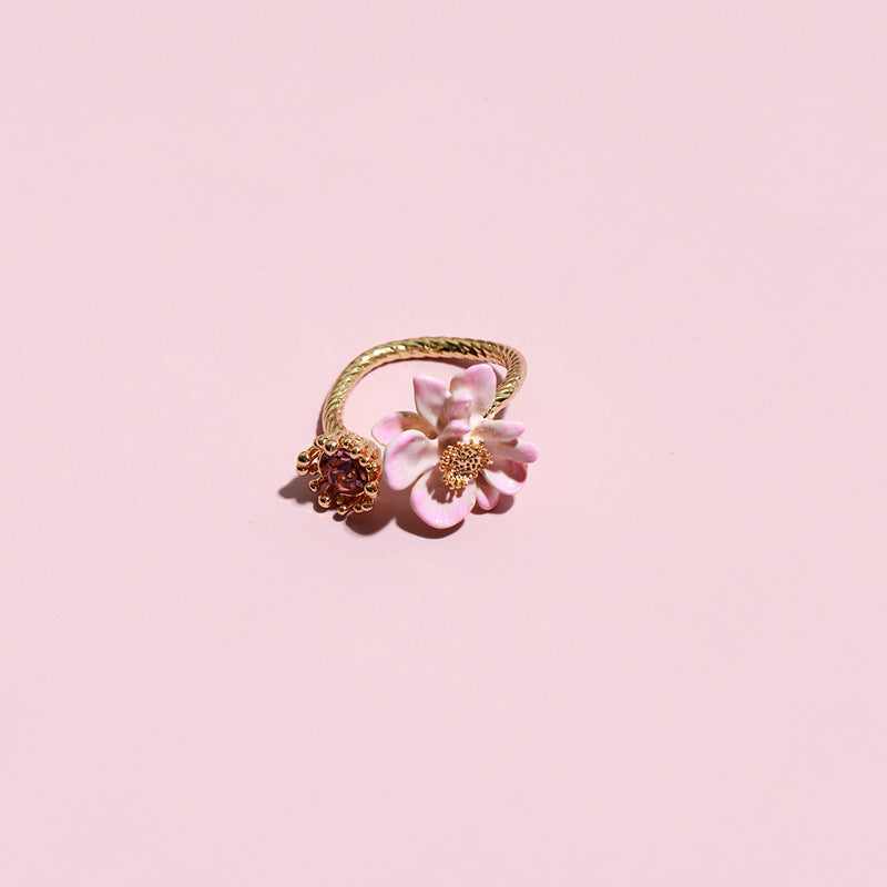 Hand Painted Enamel Lotus Flower Ring