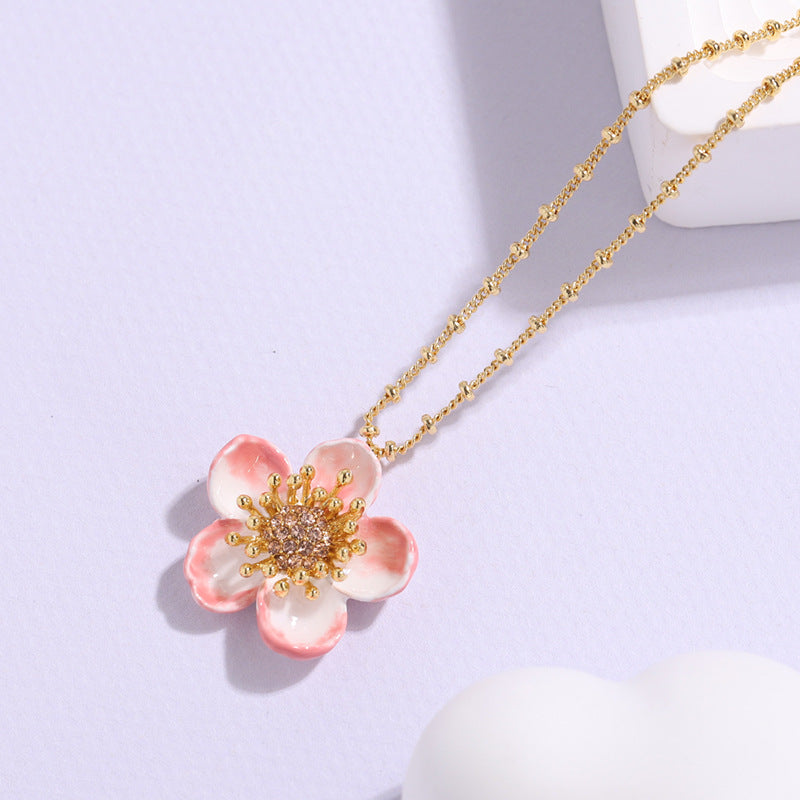 Hand Painted Enamel Apple Blossom Necklace