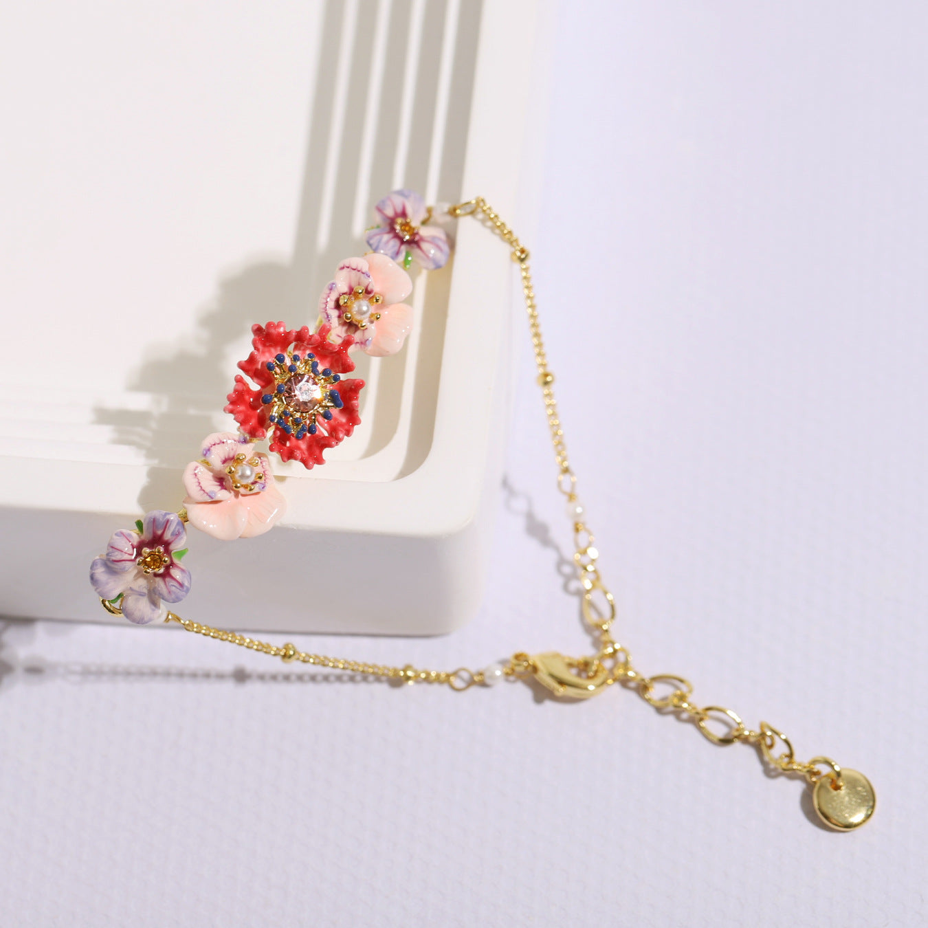 Hand Painted Enamel Pansy Flower Bracelet