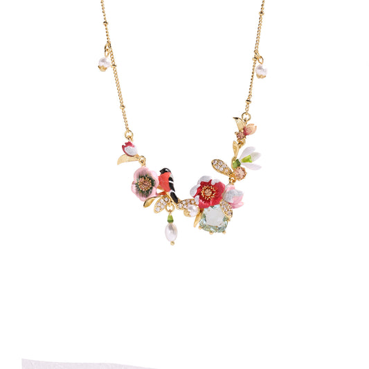 Winter Theme - Birds & Flowers with Pearl Necklace