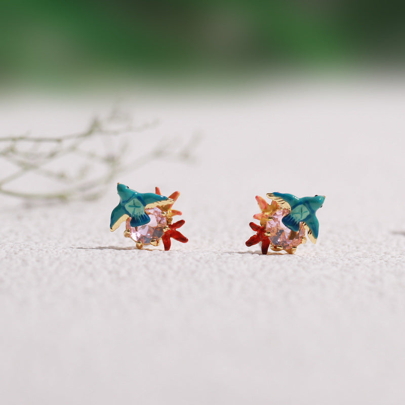 Maple Leaf and Blue Bird Earring
