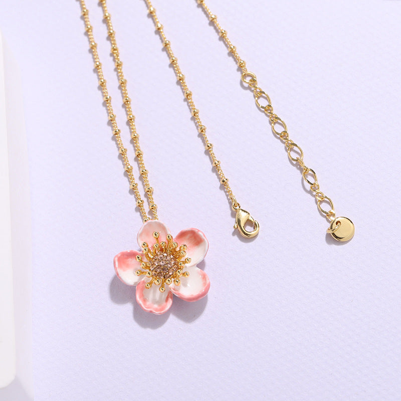 Hand Painted Enamel Apple Blossom Necklace